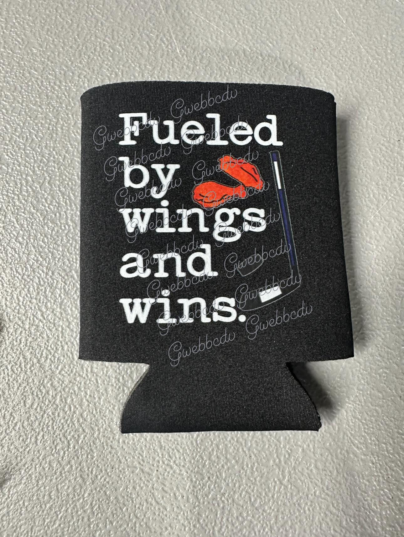 Fueled By Wings And Wins Hockey Koozie