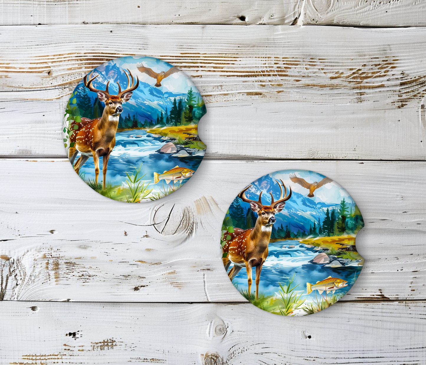 Hunt Camp Fish Car Coasters