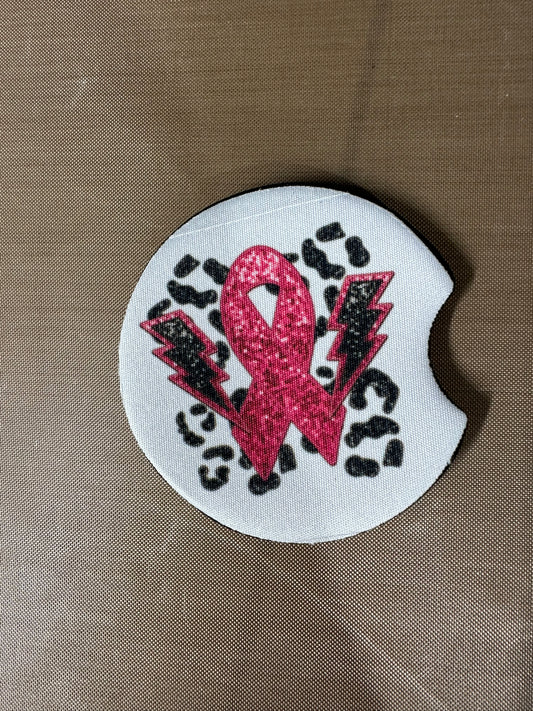 Faux Sequin Breast Cancer Car Coaster